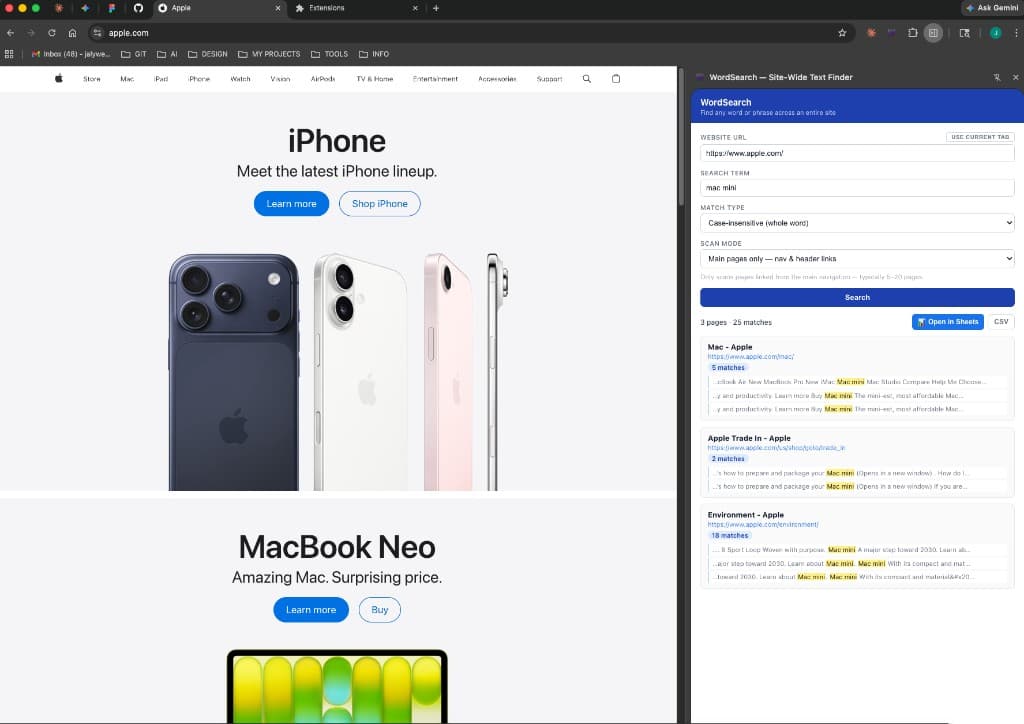 WordSearch — Site-Wide Text Finder screenshot
